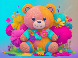 cute teddy bear and flowers background