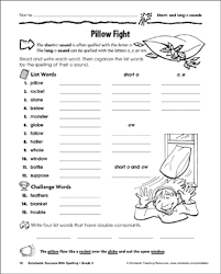 This worksheet gives your child an introduction to the sound that 'o' makes, and also allows them to this worksheet introduces your child to a different way in which the long 'o' sound can be produced. Pillow Fight Short O And Long O Sounds Printable Skills Sheets