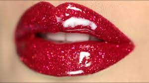 red glitter lips makeup tutorial