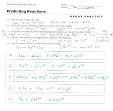 ap chemistry redox reactions worksheet