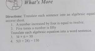 Algebraic Equation Write Your Answers