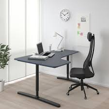 If you are looking for a low budget corner desk, here is one for you. Bekant Corner Desk Left Linoleum Blue Black Ikea