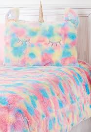 unicorn rainbow faux fur comforter set