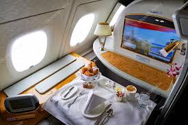inside of emirates airbus a380 stock