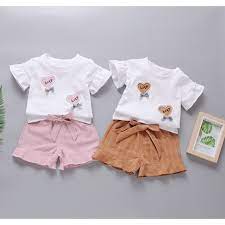 Set quần áo hai mảnh ngắn tay dành cho bé gái 1-3 tuổi họa tiết trái tim dễ  thương TEL001