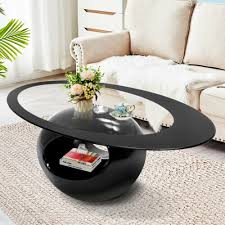 High Gloss Coffee Table Oval Glass Top