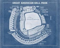 Print Of Vintage Great American Ball Park Cincinnati Reds Baseball Seating Chart On Photo Paper Matte Paper Or Stretched Canvas