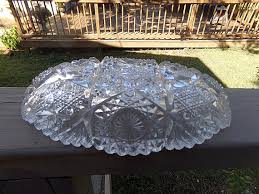 Cut Glass Oval Dish Sawtooth Rim Relish
