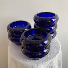 seven cobalt blue glass vintage candle