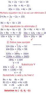 3 variable equations using elimination