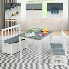 Kids table and chairs by ashley furniture homestore furnishing a kid's room can be a challenge. Costway 4 Pcs Kids Wood Table Chairs Set W Storage Stool Toddler Furniture Set Grey