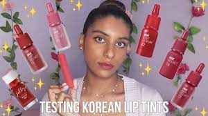 testing korean lip tints on brown skin