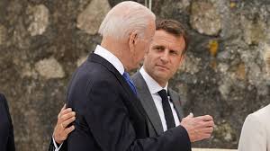 French president emmanuel macron and new us president joe biden are in agreement on climate change and how to fight coronavirus, the elysee palace said on sunday. G7 Summit Emmanuel Macron And Joe Biden Walk Arm In Arm World News Sky News