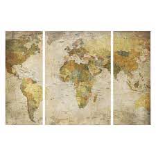 Canvas Print World Map In 3 Pieces