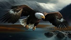picture of an eagle flying over a lake