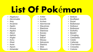 pokemon starting with a to z