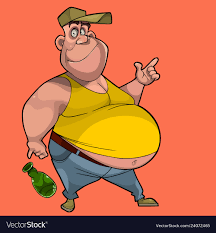 Cartoon man with a big belly drops bottle Vector Image