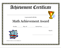 Math Achievement Award Certificate Template Award