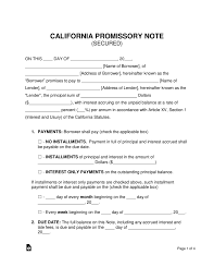Free California Secured Promissory Note Template Word Pdf