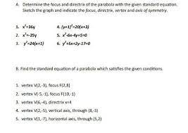 A Determine The Focus And Directrix Of