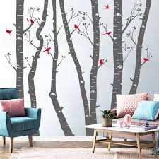 Large Birch Tree Wall Decal With Birds