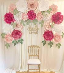 When paper flowers are positioned together, the result is a huge paper flower wall which guests. Spring Inspired Paper Flower Backdrop Bridal Shower Backdrop Flower Backdrop Wedding Paper Flower Backdrop Wedding