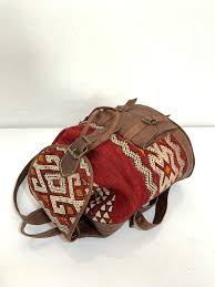 moroccan leather backpack with kilim