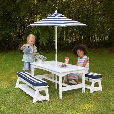 White Outdoor Table Bench Set With