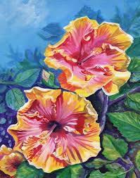 Pink And Yellow Hibiscus Art Print