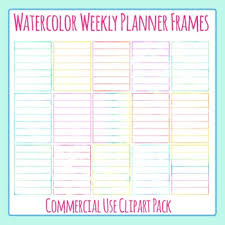 Weekly Planner Blank Watercolor Frames Templates Clip Art For Commercial Use