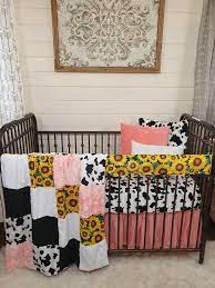 Girl Crib Bedding Sunflower And Cow