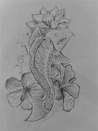 Tatuaje de flor de loto y pez koi con fuertes colores. Pez Koi Y Flor De Loto 2015 Tattoo Pez Koi Dibujo Pez Koi Tatuajes Asiaticos