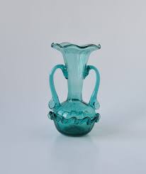 Vintage Art Glass Two Handled Blue Vase