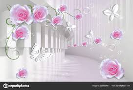 background pink roses paper erflies