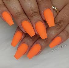 Therefore, you don't need to struggling with those chunky long nails for 2 weeks. Matte Orange Coffin Nails Orange Nails Matte Nails Design Orange Acrylic Nails