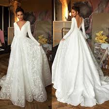 Shop with afterpay on eligible items. Vintage Long Sleeve Lace Satin Wedding Dress Sexy Deep V Neck Backless Bride Dress For Wedding Inoava Com