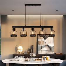 Lantern Hanging Island Lights Dining Room 5 Lights Industrial Pendant Lights With 31 5 Adjustable Cord In Black Beautifulhalo Com