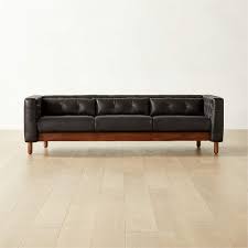 3 seater tufted black leather sofa