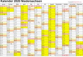 Hier finden sie die schulferien bzw. Sommerferien Niedersachsen 2020 Excel Word