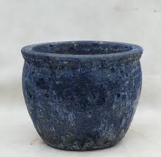 blue round ocean glazed garden pots