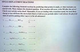 Solved Single Replacement Reactions