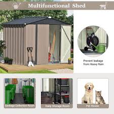 Clihome Brown 8 Ft W X 6 Ft D Metal Garden Shed Patio Outdoor Bike Shed With Doors 48 Sq Ft