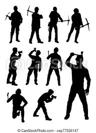 Worker drilling ground with barricades. Construction Workers Silhouette 01 Silhouette Vector Canstock