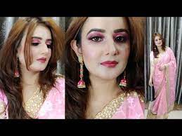pink saree makeup look