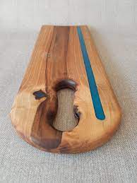Дъска с удобна дръжка, изработена от тиково дърво. Dska Za Ryazane I Servirane Straight Blue Ganchevdesign