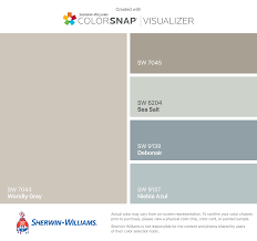 This is the color we painted the exterior of mouse house and i love it! Worldly Gray Sw 7043 Intellectual Gray Sw 7045 Sea Salt Sw 6204 Debonair Sw 91 Sherwin Williams Paint Colors Farmhouse Paint Colors Farmhouse Paint