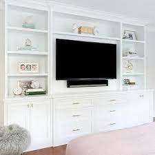 Gray Built In Bedroom Cabinets With Tv