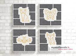 Pixelmuster als kreuzstich muster sticken. Zahlvorlage Kreuzstichmotiv Tiere Im Origami Style