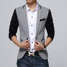 New Slim Fit Casual Jacket Cotton Men Blazer Jacket Single Button Gray Mens Suit Jacket 2018 Autumn Patchwork Coat Male Suite