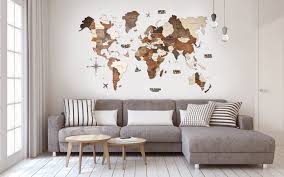 Wooden World Map Wall Decor 3d